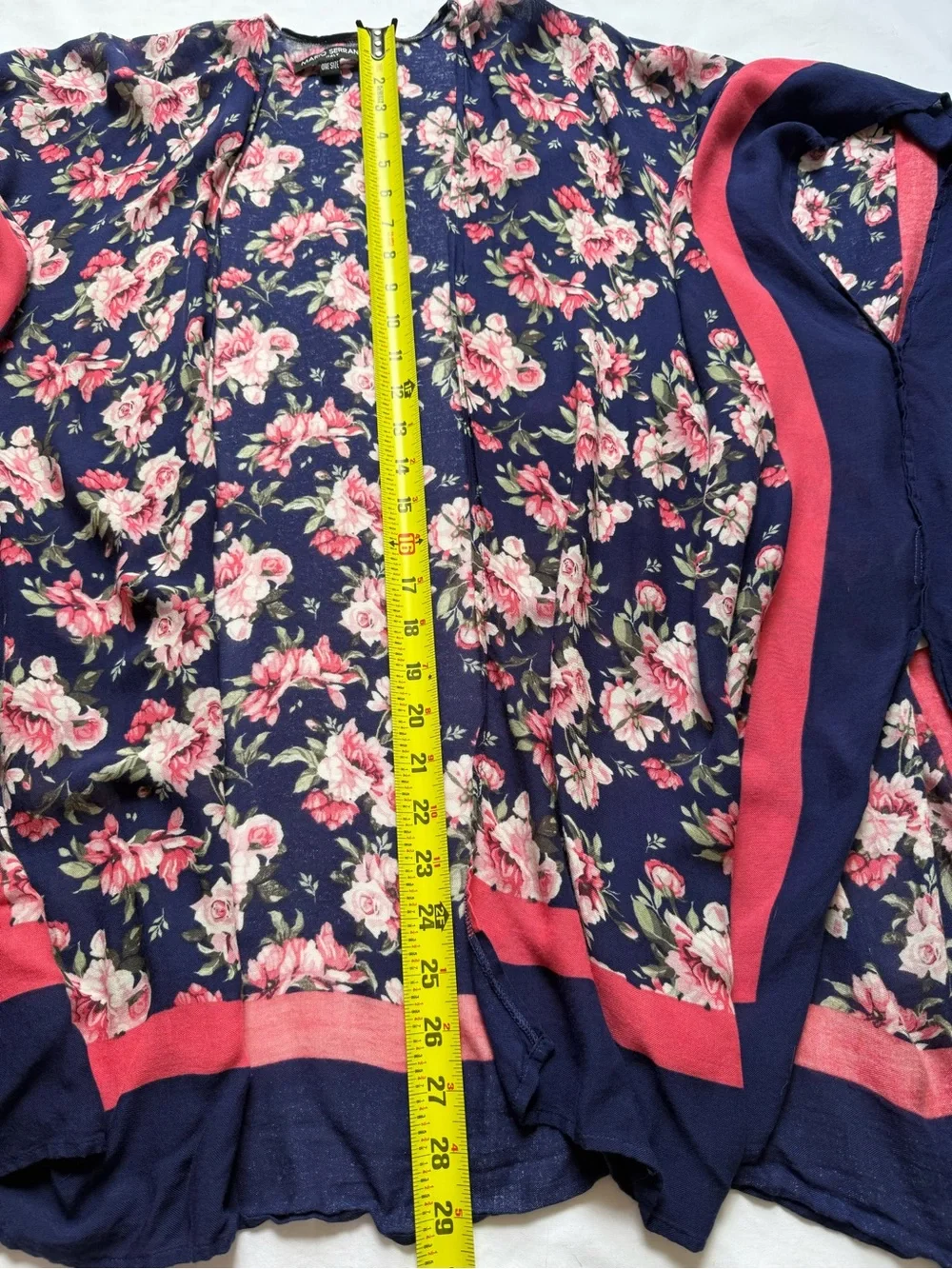 Mario Serrani Navy Floral Kimono with Coral Trim